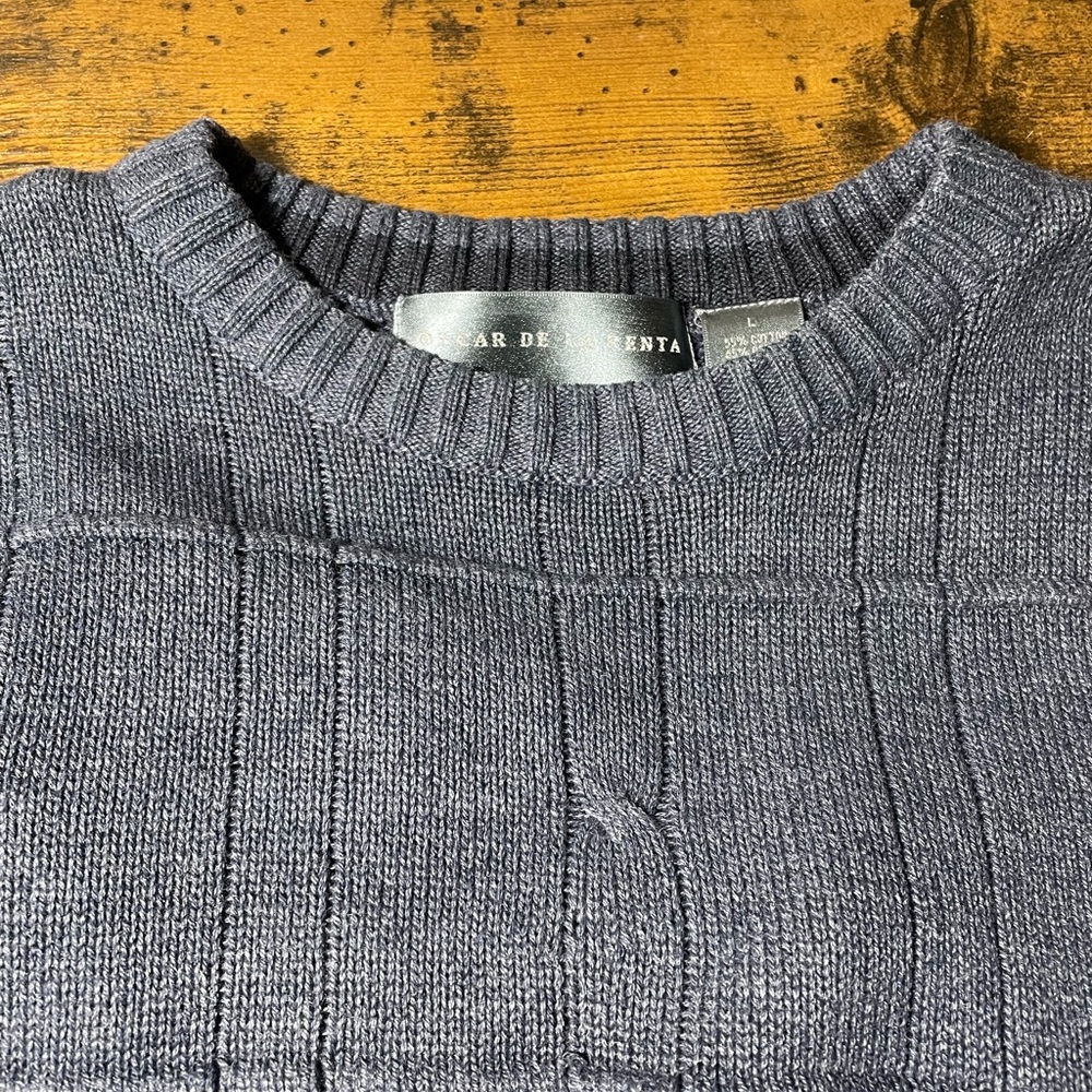 Oscar de la Renta Men’s Blue Cable Knit Crewneck Sweater